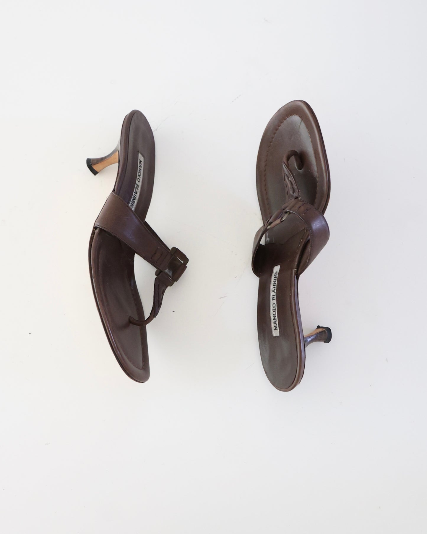 Manolo Blahnik Brown T-Strap Heels