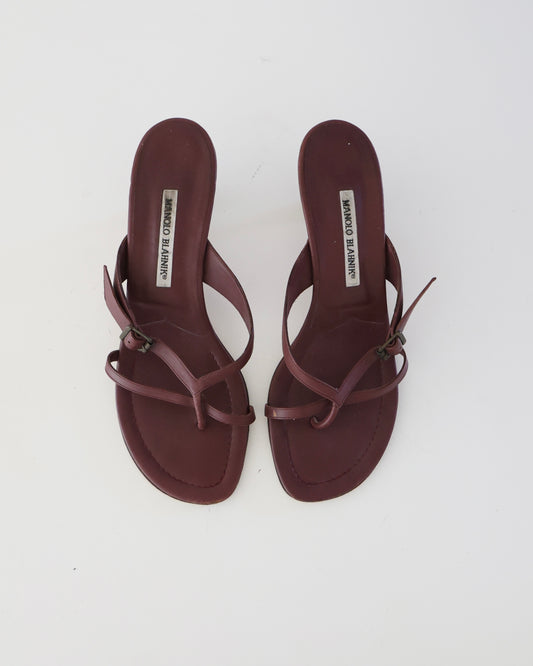 Manolo Blahnik Burgundy Buckle Heels
