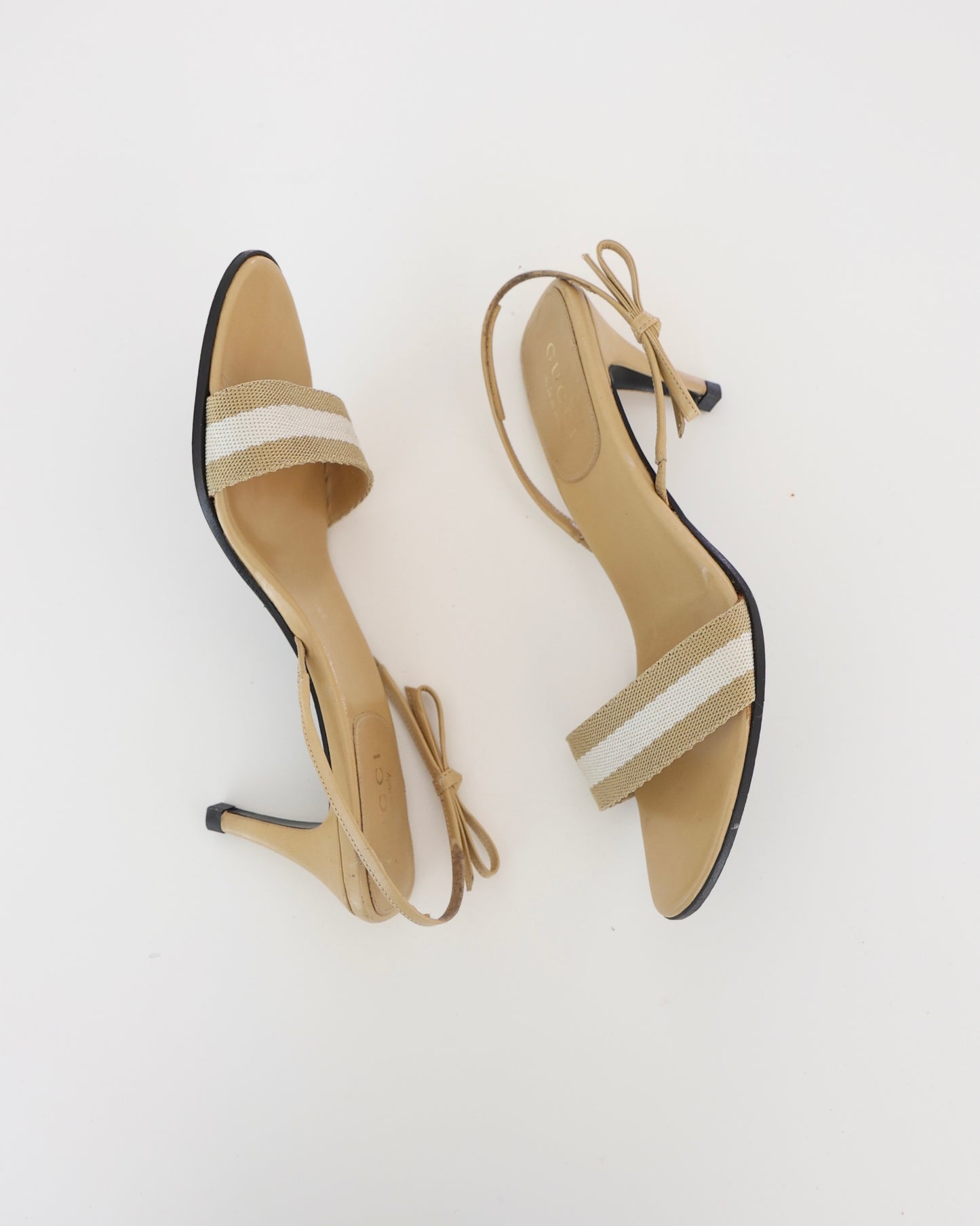 Gucci Tan & Cream Stripe Heels