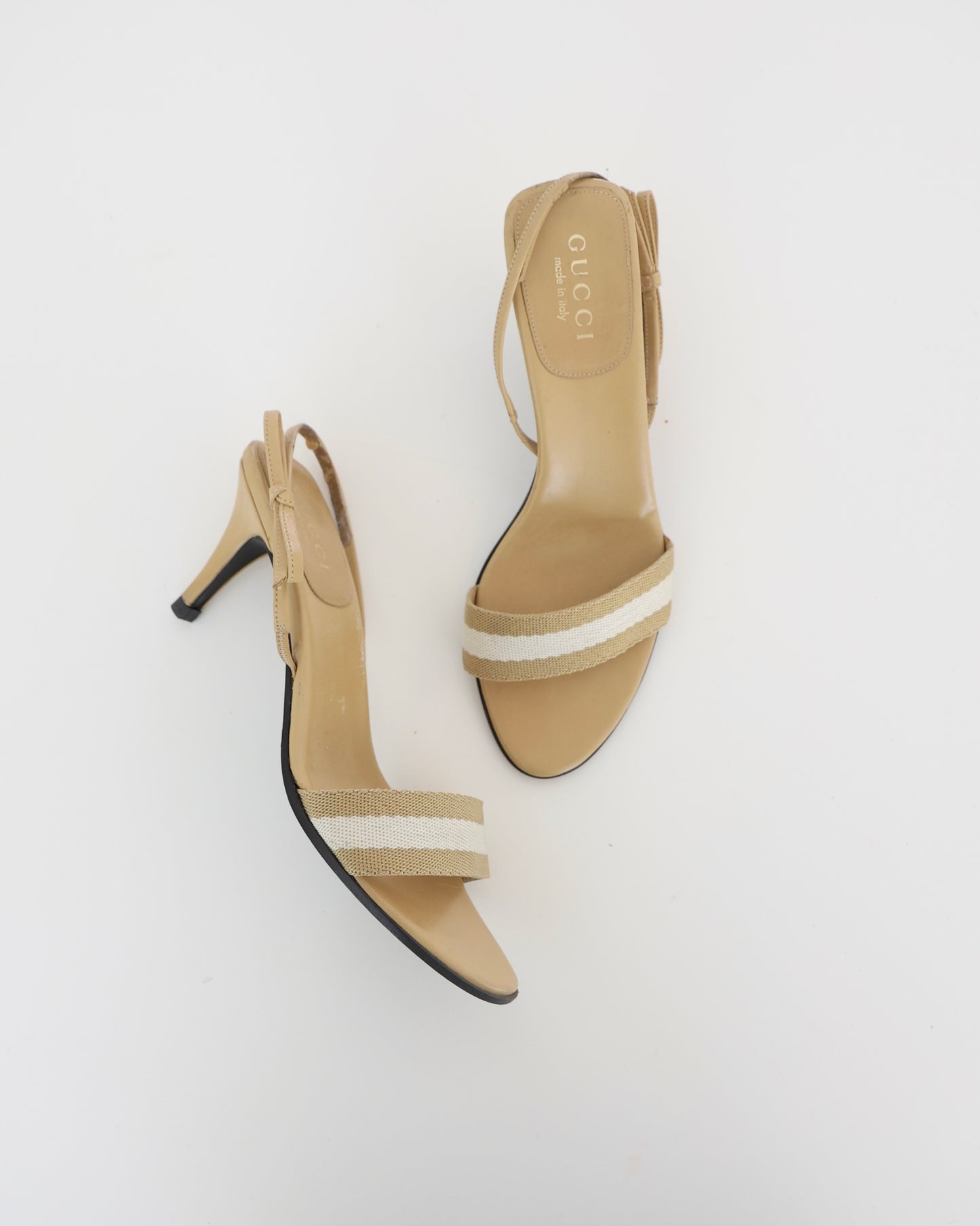 Gucci Tan & Cream Stripe Heels