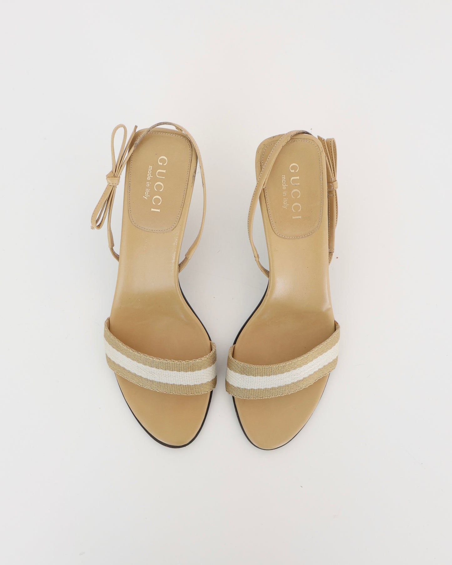 Gucci Tan & Cream Stripe Heels