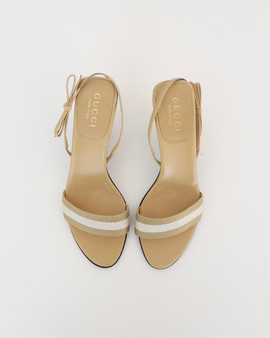 Gucci Tan & Cream Stripe Heels
