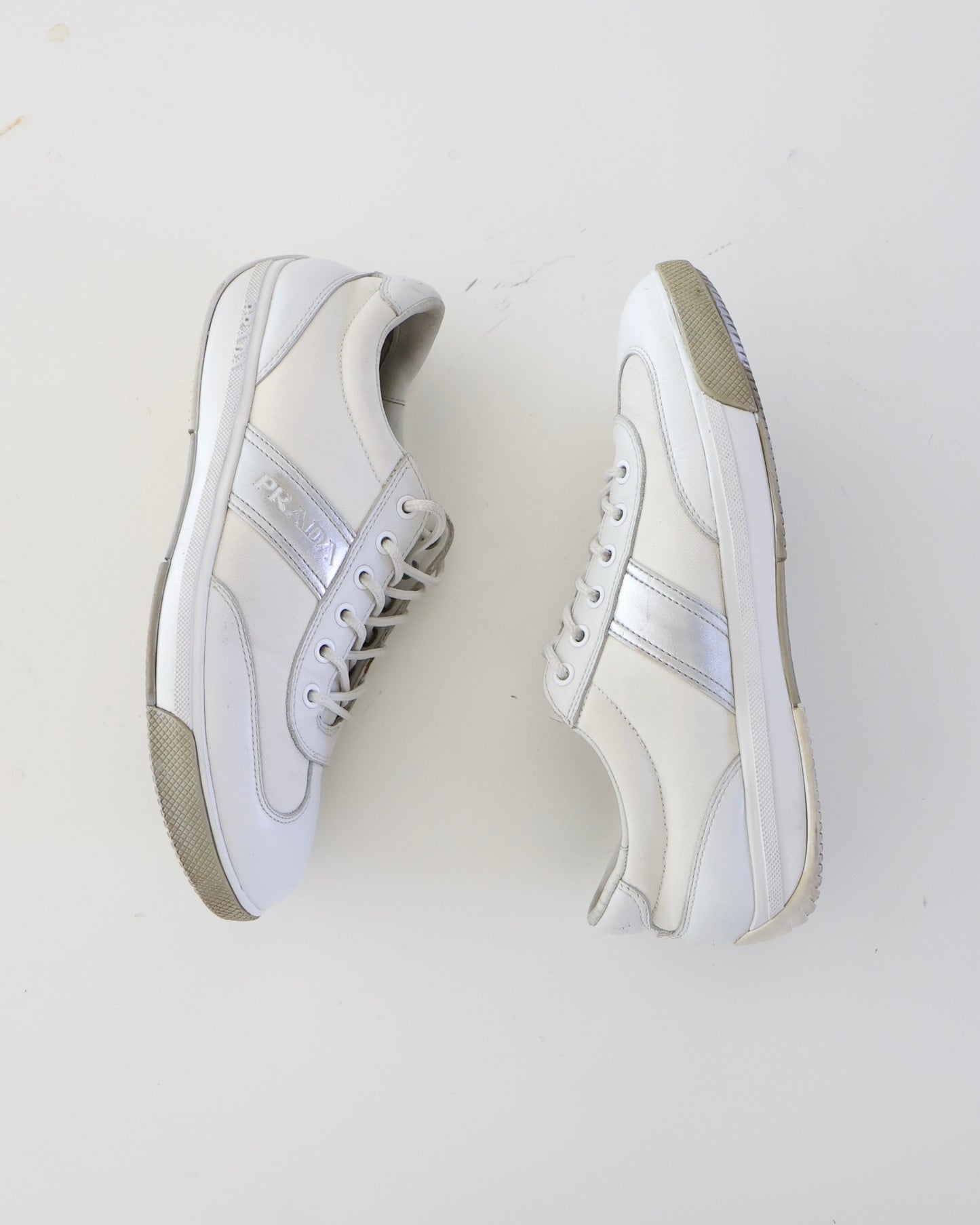 Prada White & Silver Sneakers