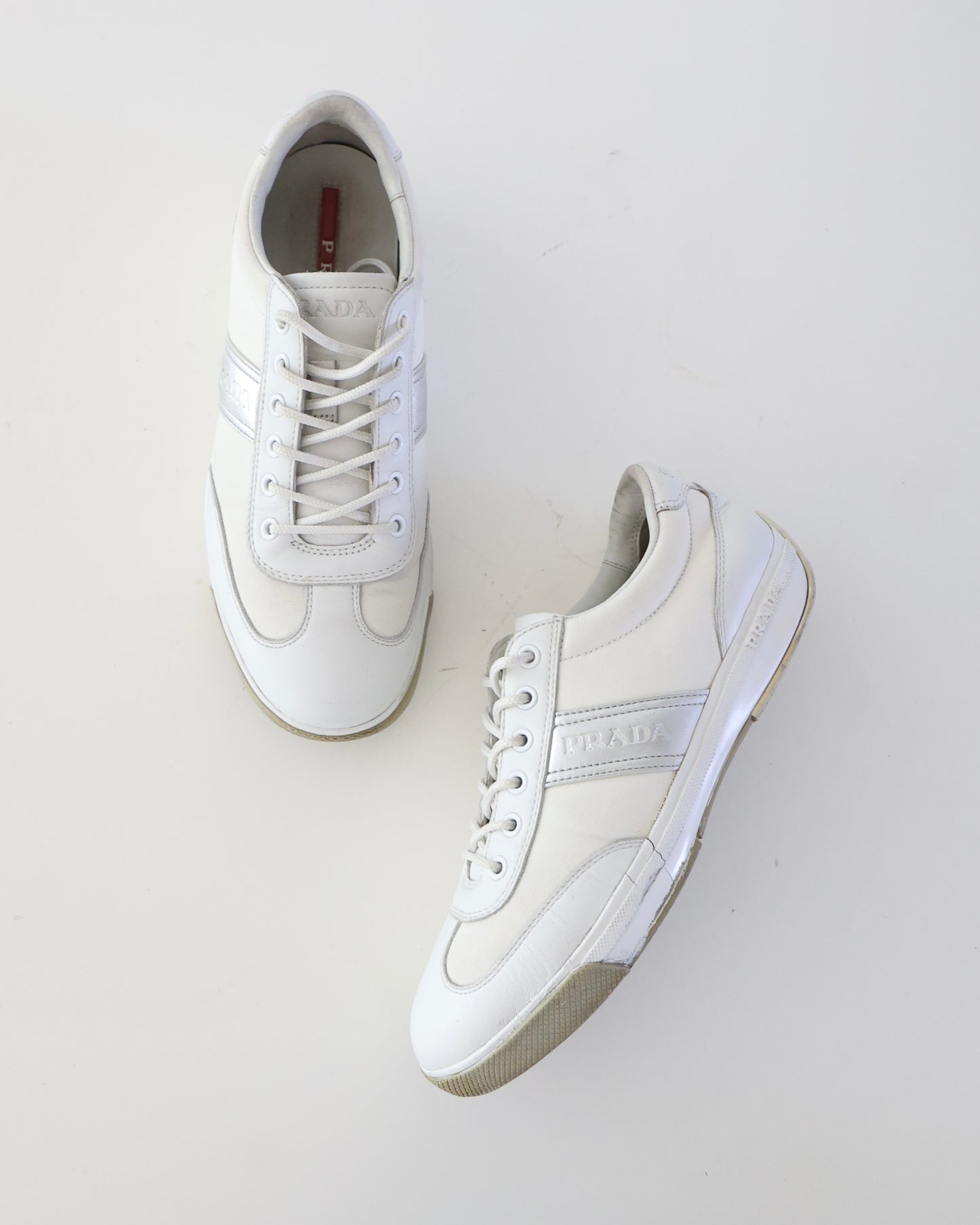 Prada White & Silver Sneakers