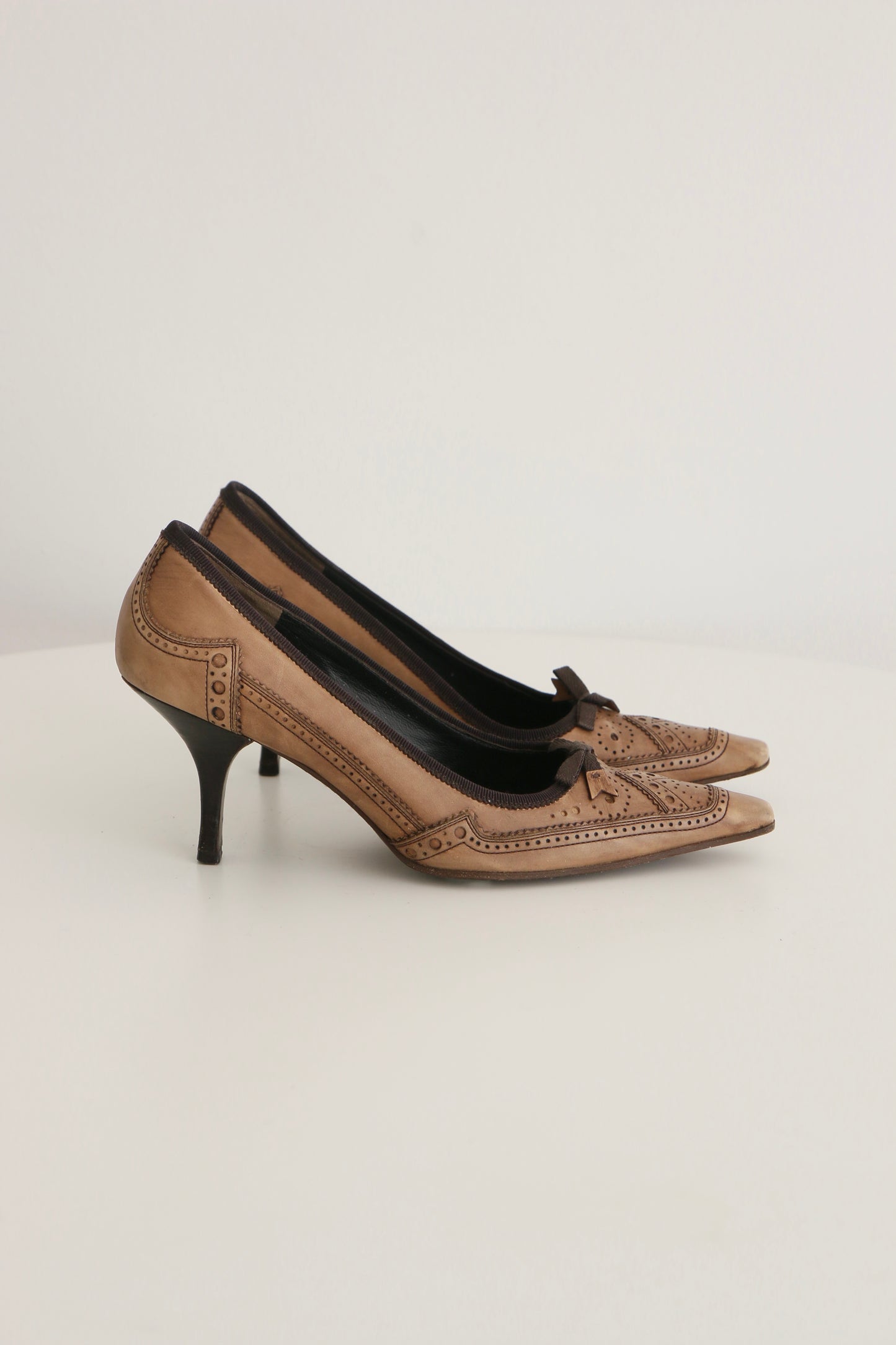 Prada Brown Eyelet Leather Heels