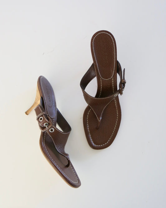 Vintage Prada Brown T-Strap Heels