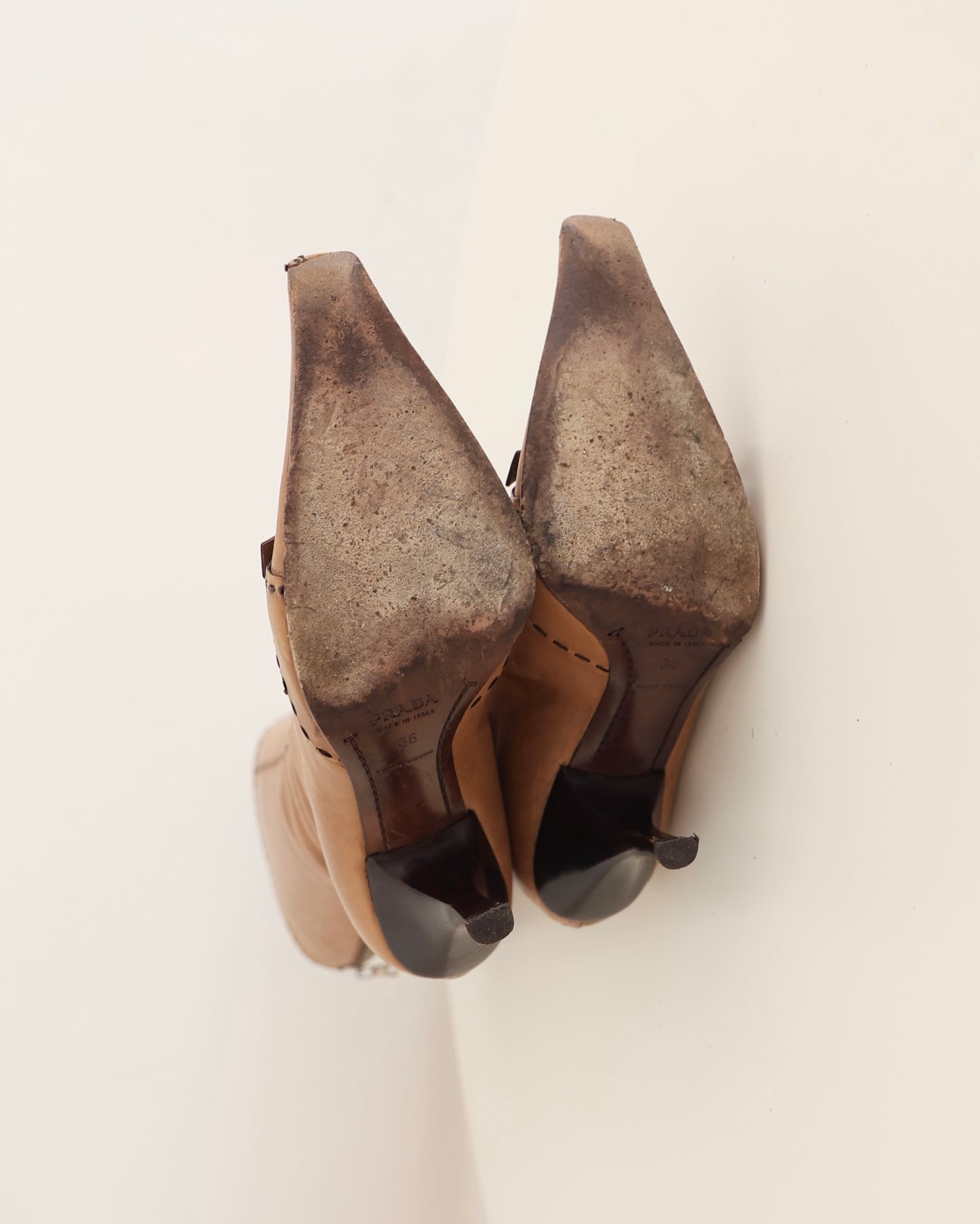 Prada Brown Stitch and Bow Boots