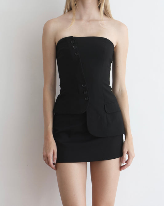 Black Asymmetrical Suit-Style Corset XS