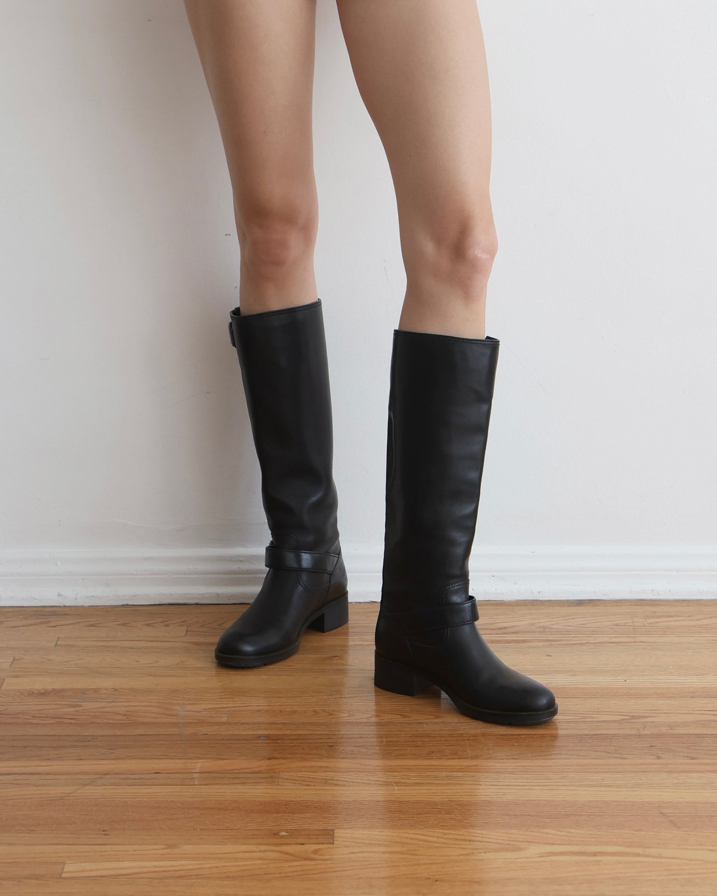 Prada Black Leather Riding Boots
