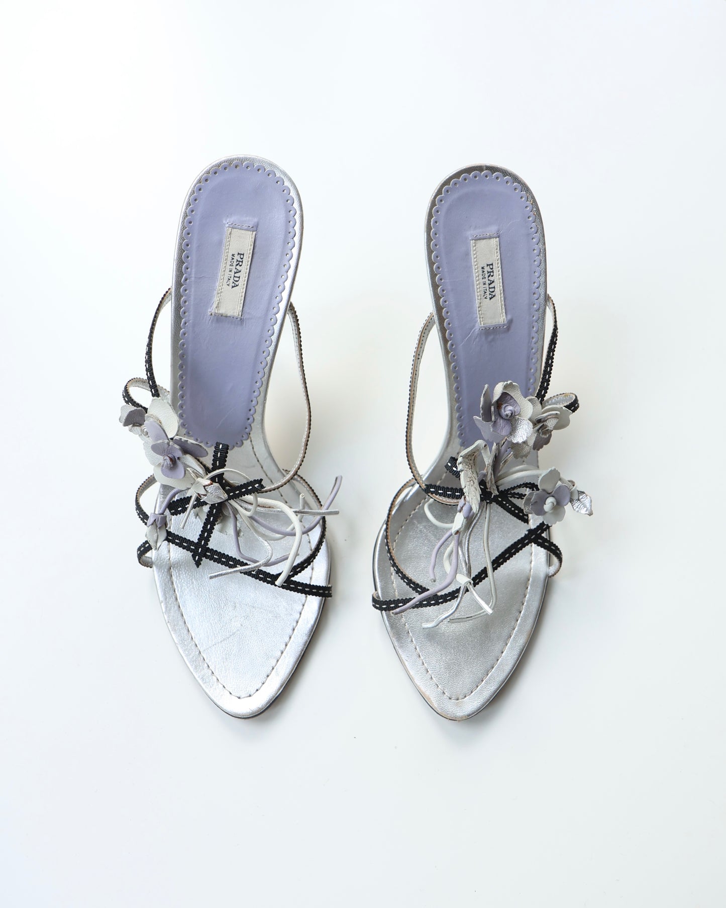 Prada Silver Floral Heels