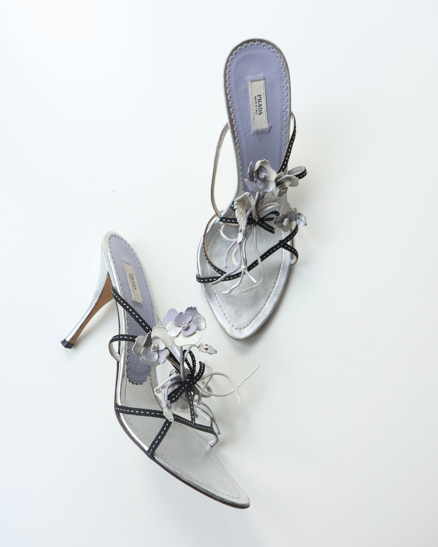 Prada Silver Floral Heels
