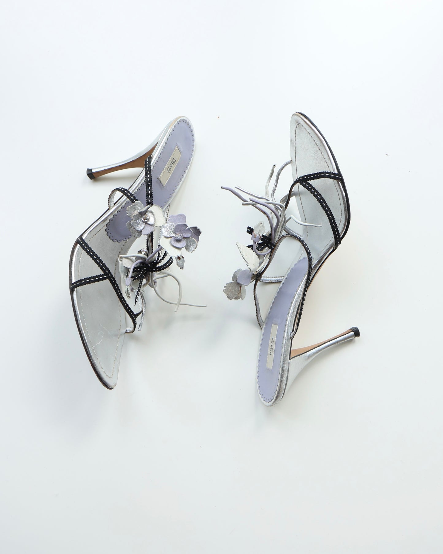 Prada Silver Floral Heels