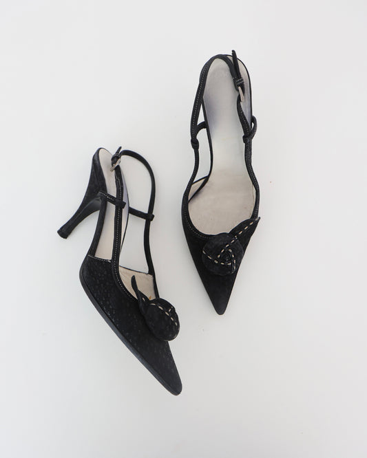 Prada Black Rosette Heels