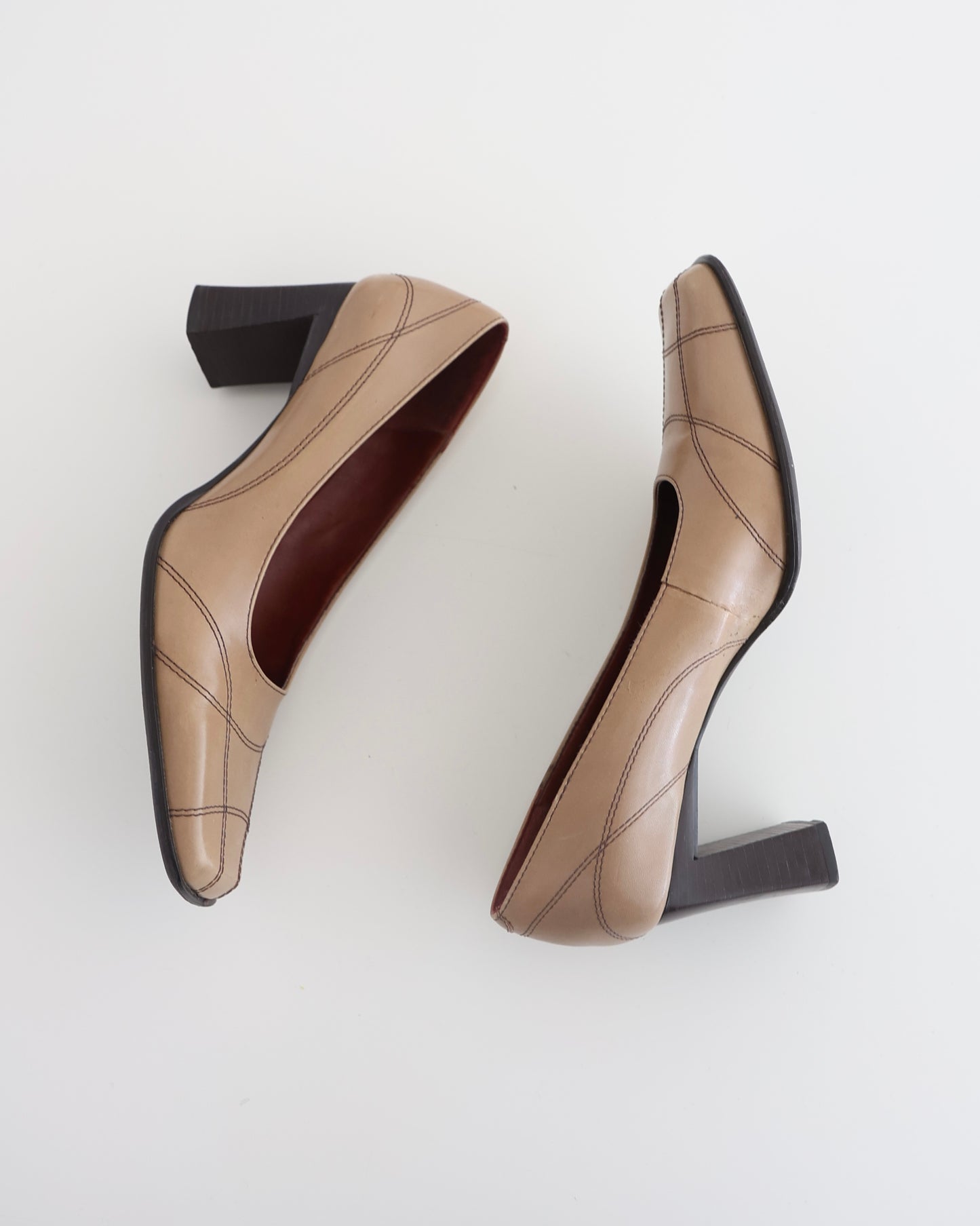 Brown Leather Stitched Heels 8