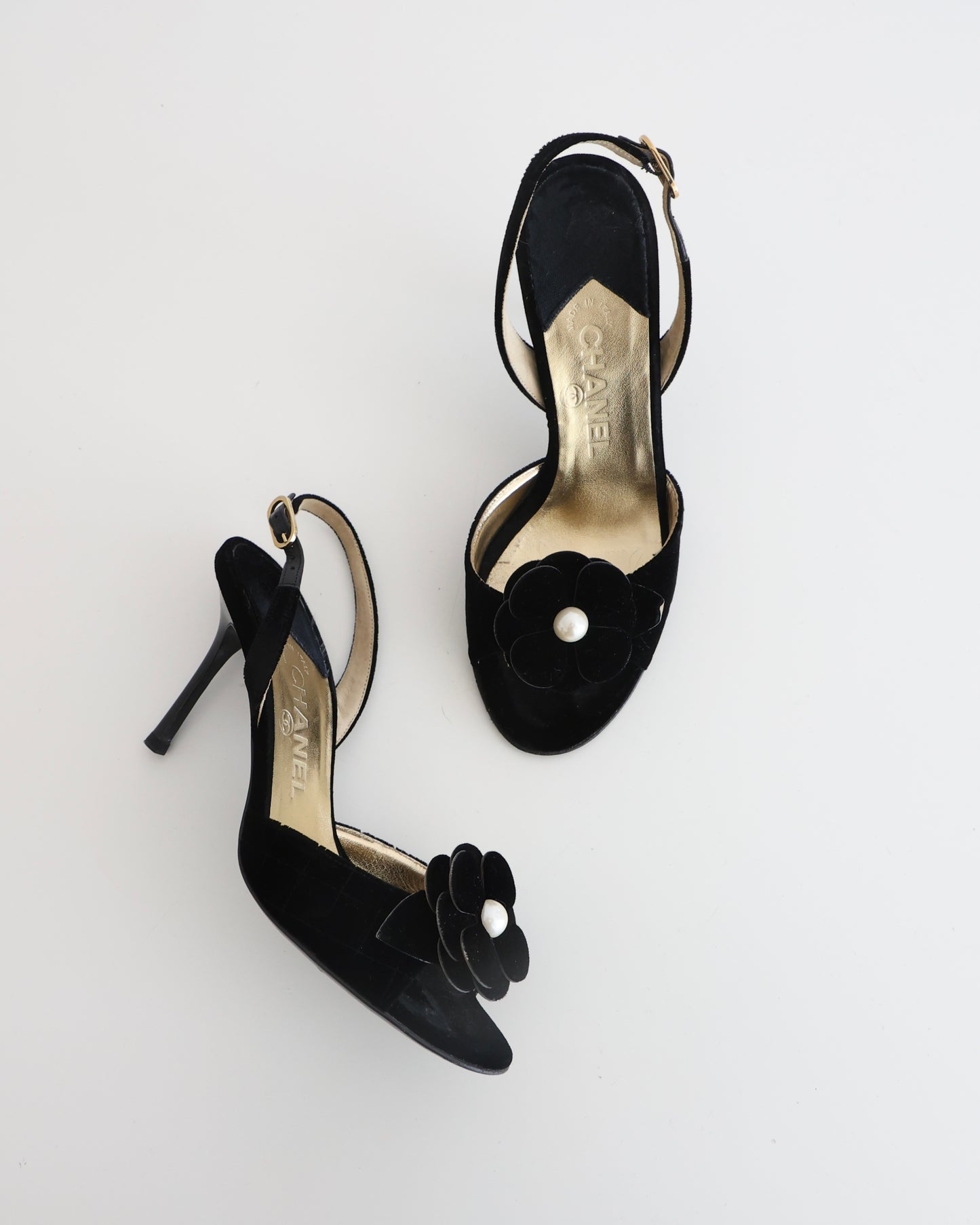 Chanel Black Camellia Flower Heels