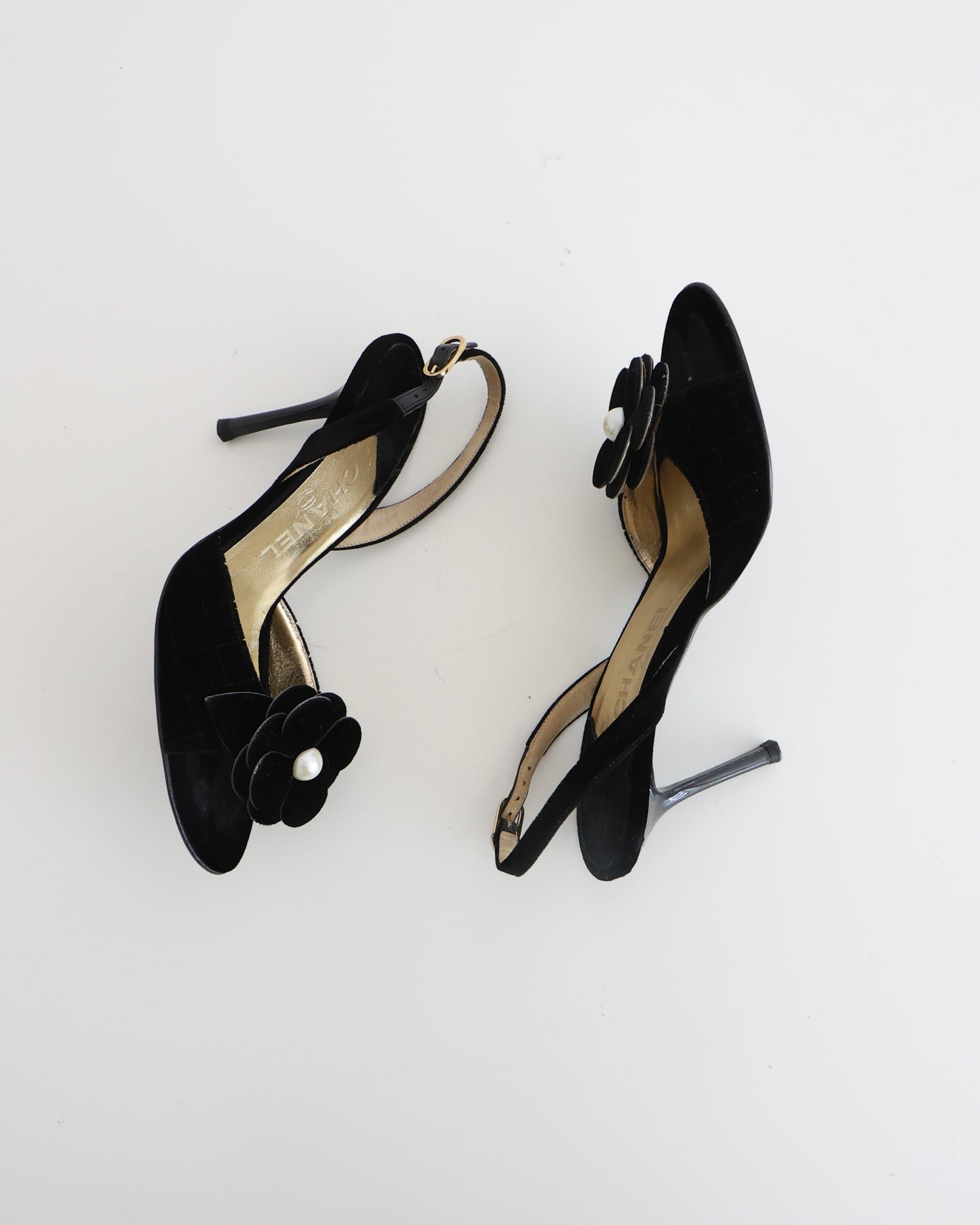 Chanel Black Camellia Flower Heels