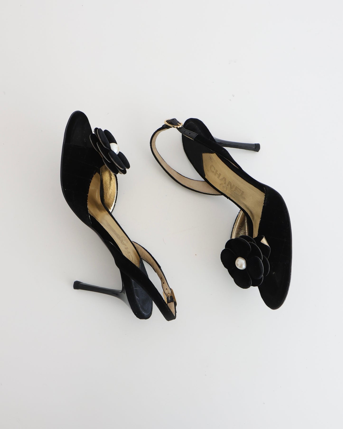 Chanel Black Camellia Flower Heels