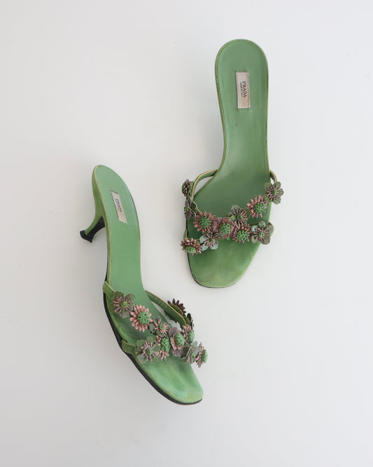 Prada Green Flower Heels