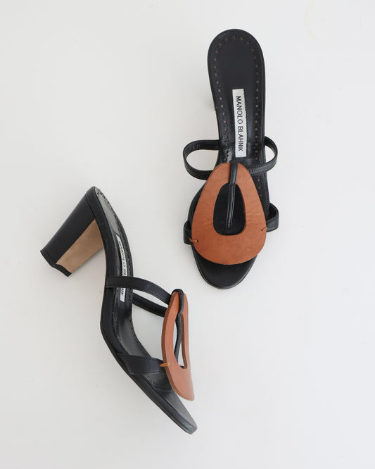 Manolo Blahnik Brown Leather Oval Heels