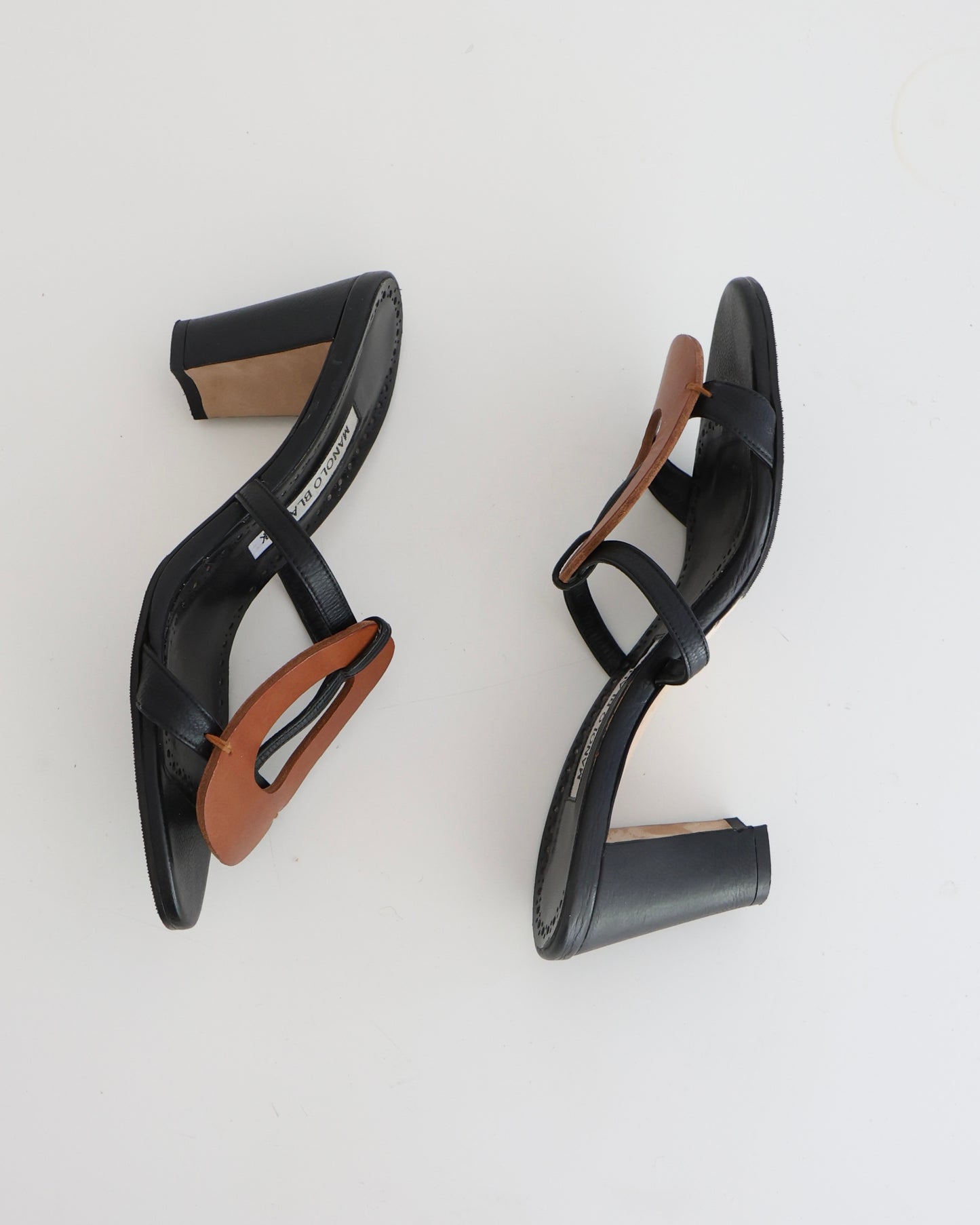 Manolo Blahnik Brown Leather Oval Heels