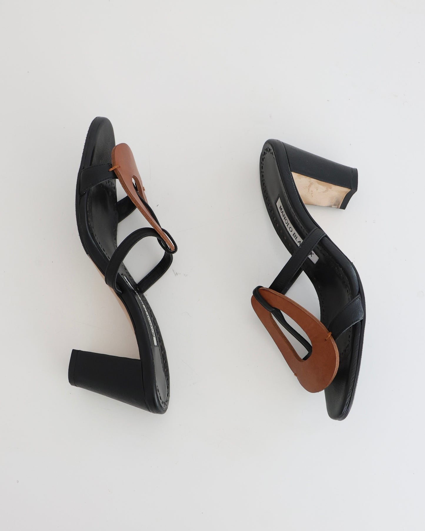 Manolo Blahnik Brown Leather Oval Heels
