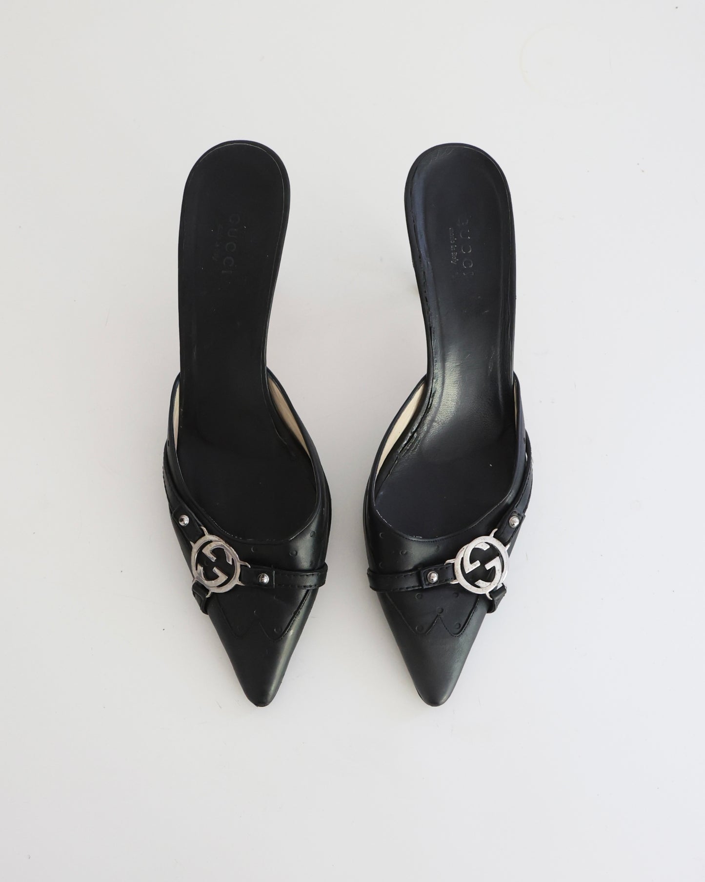 Gucci Black Leather Mules with GG Accents