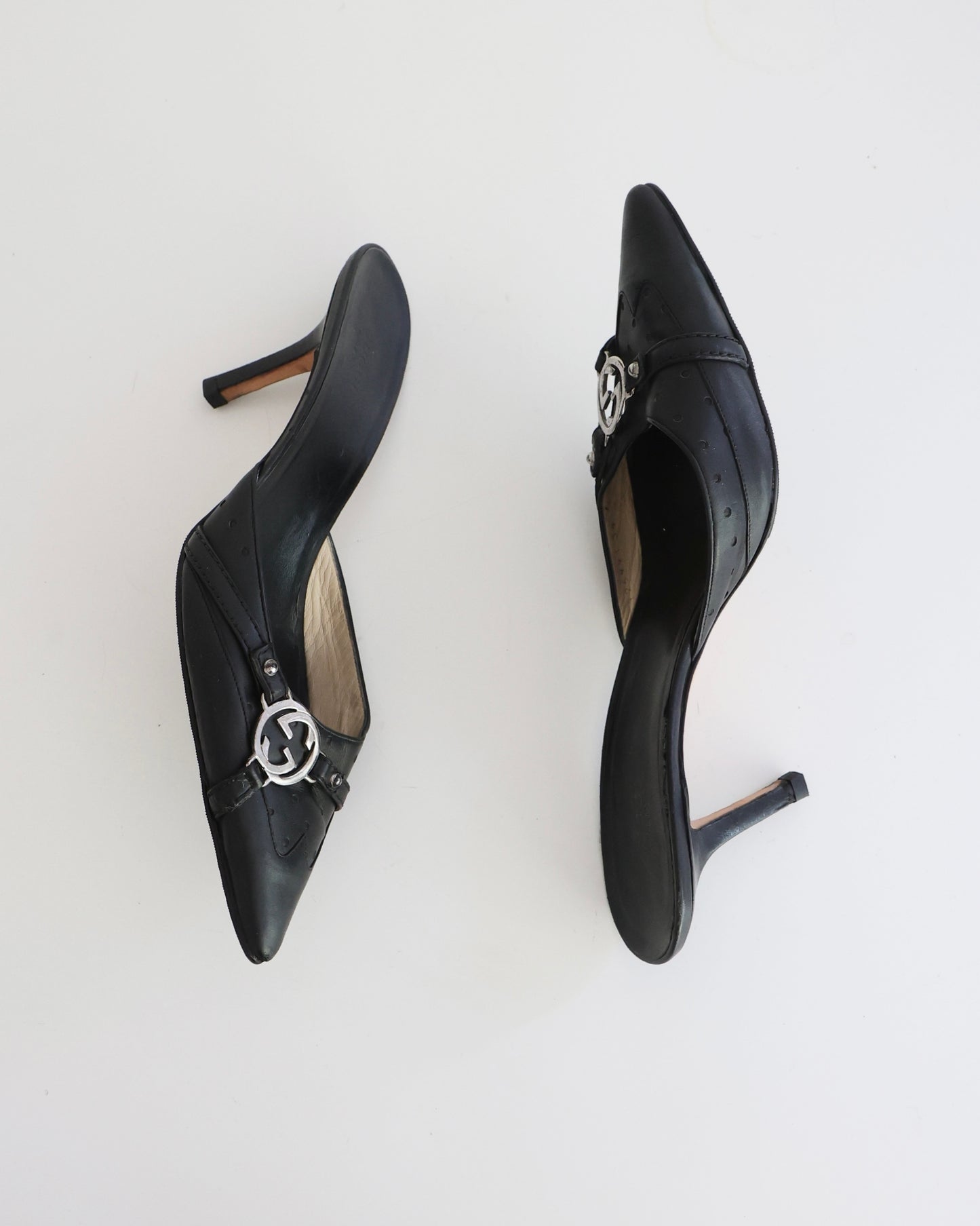 Gucci Black Leather Mules with GG Accents