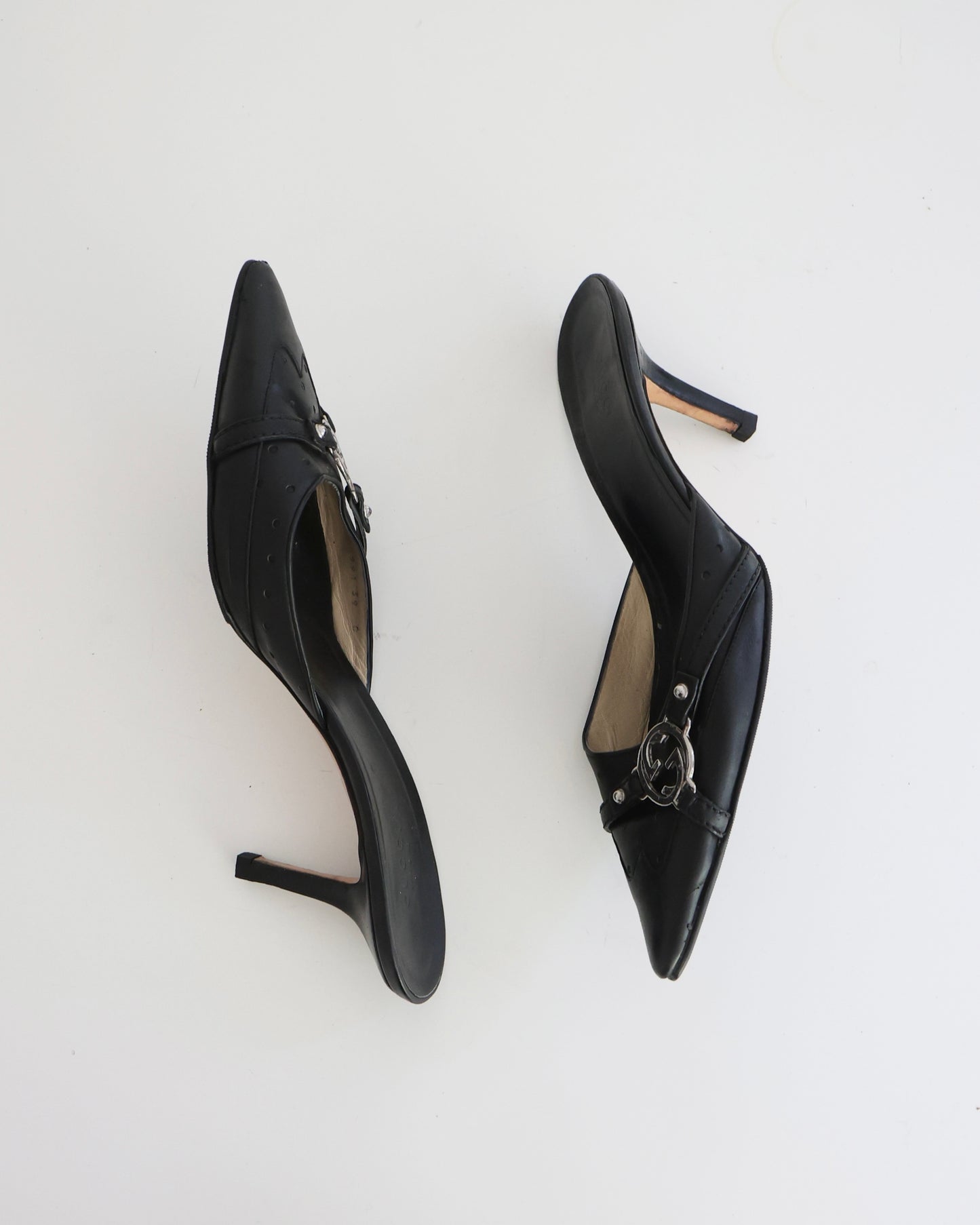 Gucci Black Leather Mules with GG Accents