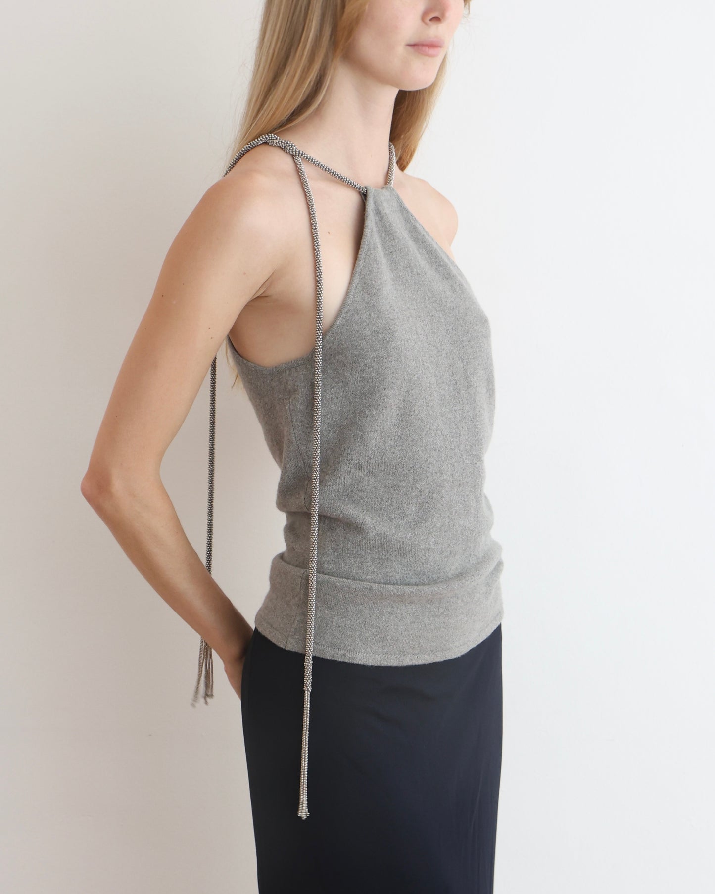 Ralph Lauren Gray Tassel Halter Top