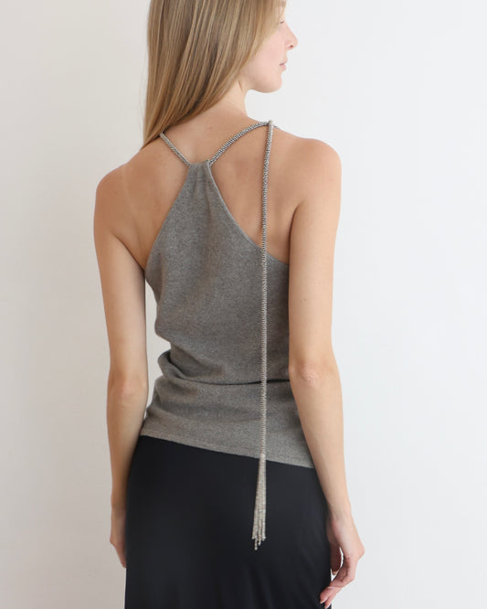 Ralph Lauren Gray Tassel Halter Top