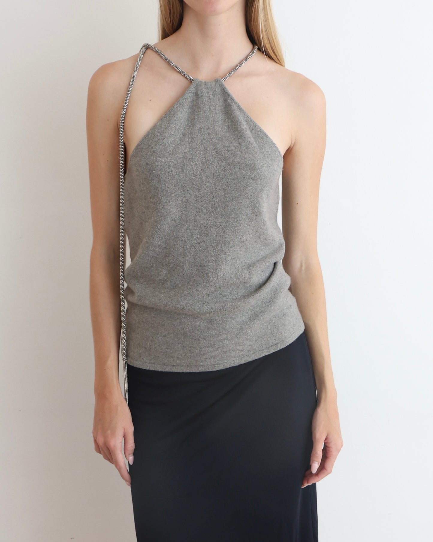 Ralph Lauren Gray Tassel Halter Top