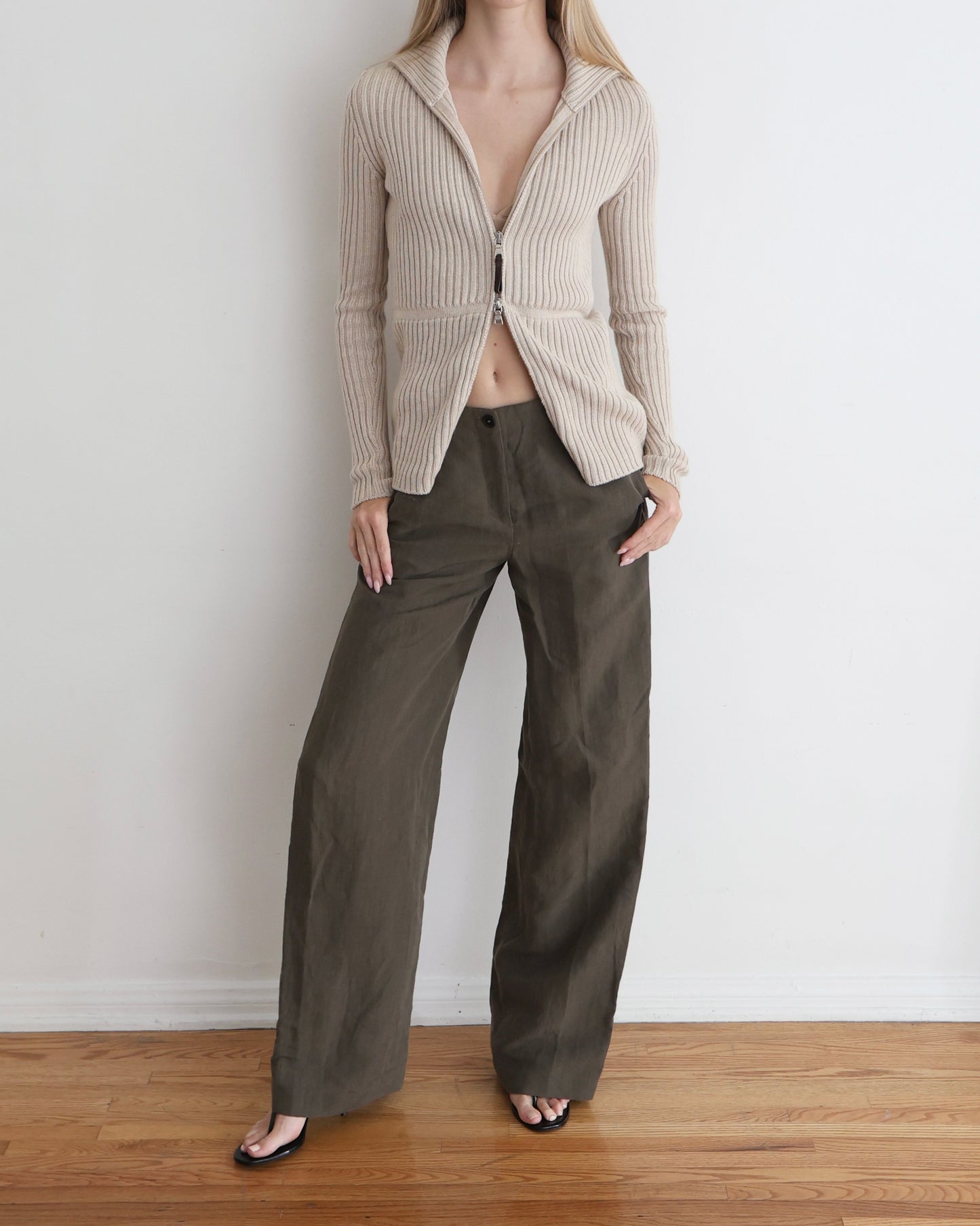 Prada Linea Rossa Beige Ribbed Cardigan