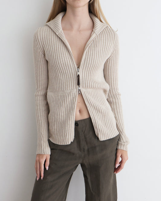 Prada Linea Rossa Beige Ribbed Cardigan