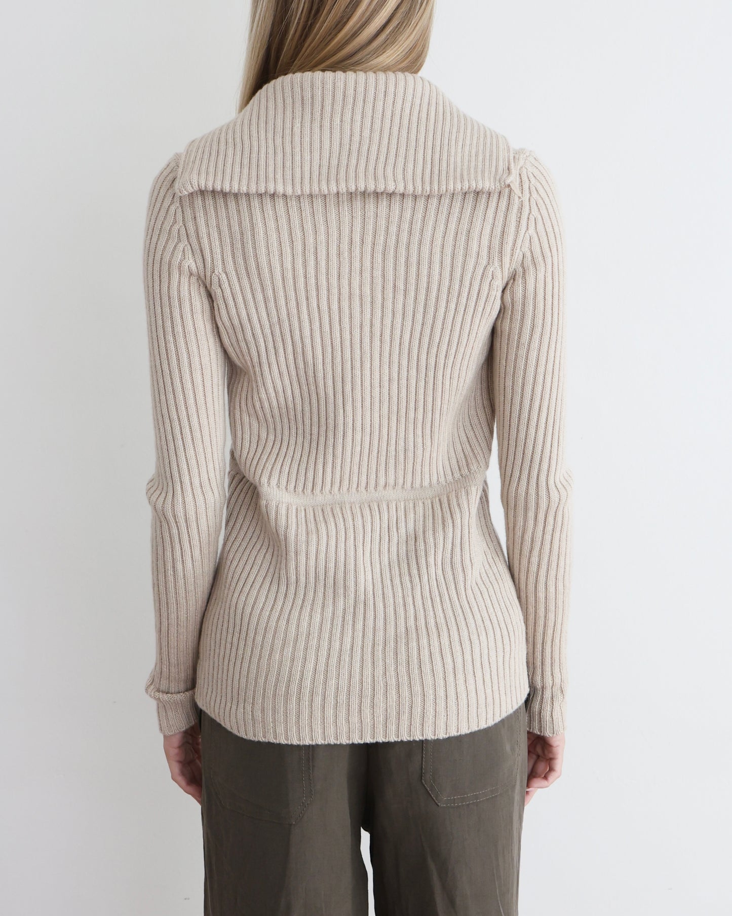 Prada Linea Rossa Beige Ribbed Cardigan