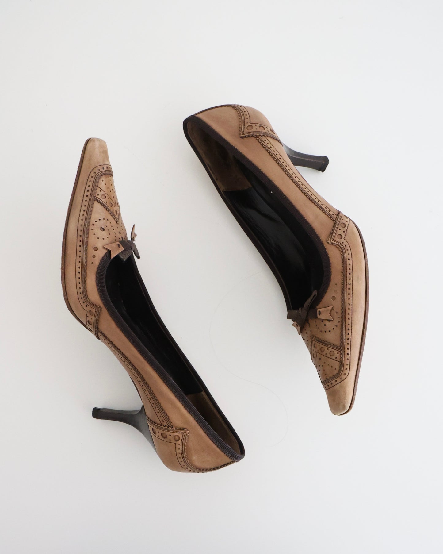 Prada Brown Eyelet Leather Heels 39.5