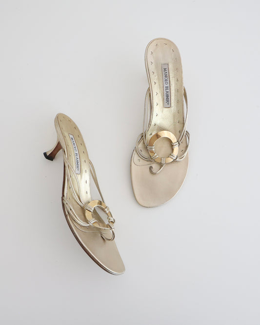 Manolo Blahnik Gold Ring Heels 40