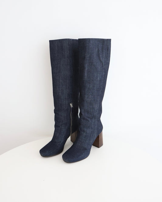 Prada Navy Denim Boots 38