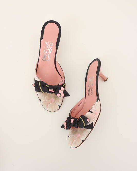 Ferragamo Pink Floral Heels 7.5