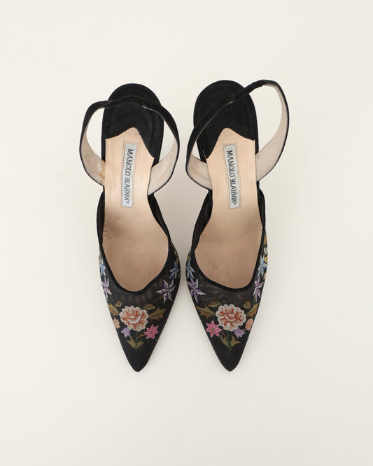 Manolo Blahnik Black Floral Heels 37.5