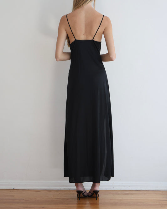 Vintage Black Floral Slip Dress S