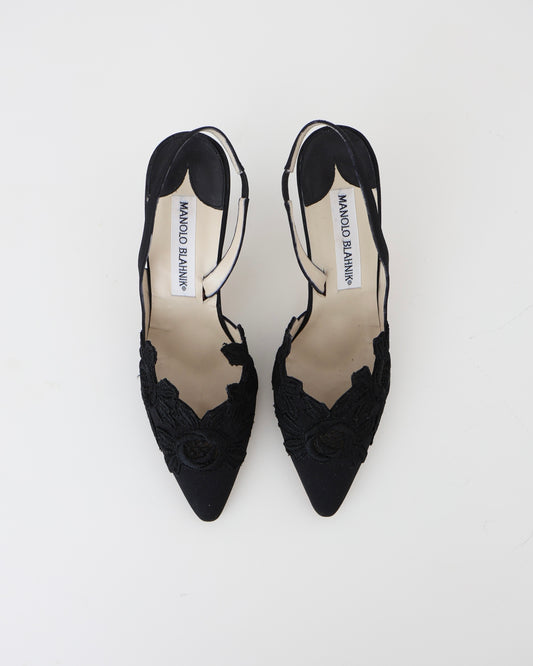 Manolo Blahnik Black Floral Heels 37