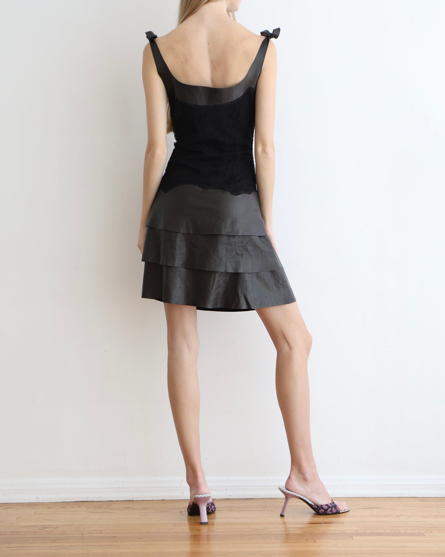 Alexander McQueen Black Leather Lace Dress S