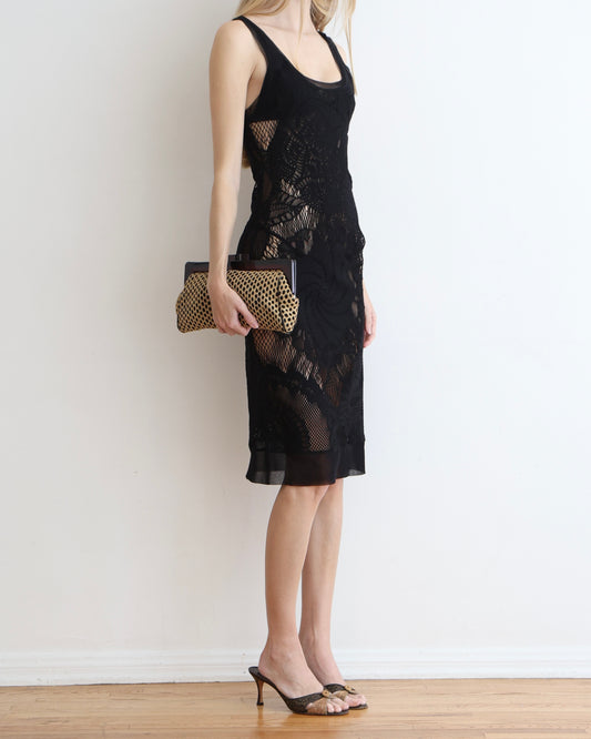 Jean Paul Gaultier Black Crochet Midi Dress 40