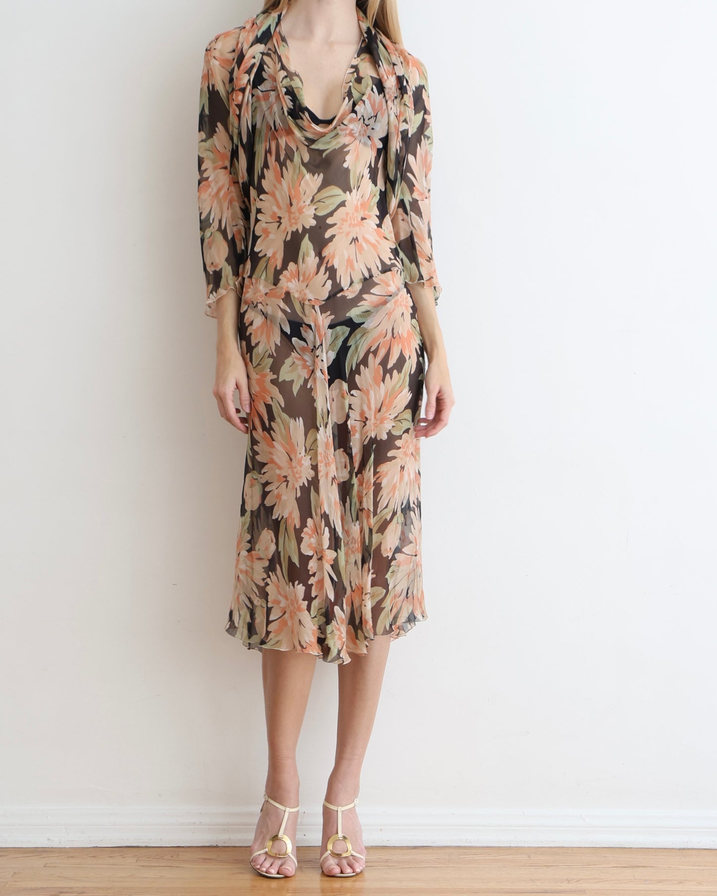 Max Mara Floral Sheer Dress Set XS