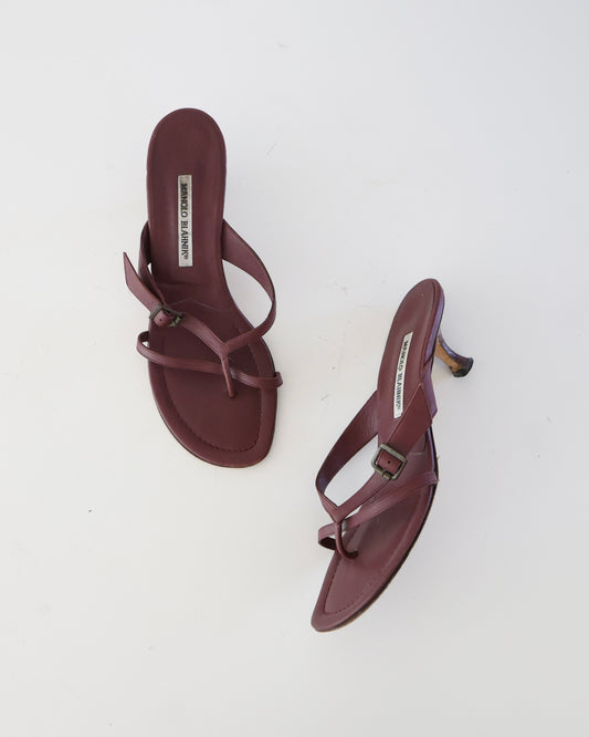 Manolo Blahnik Burgundy Buckle Heels