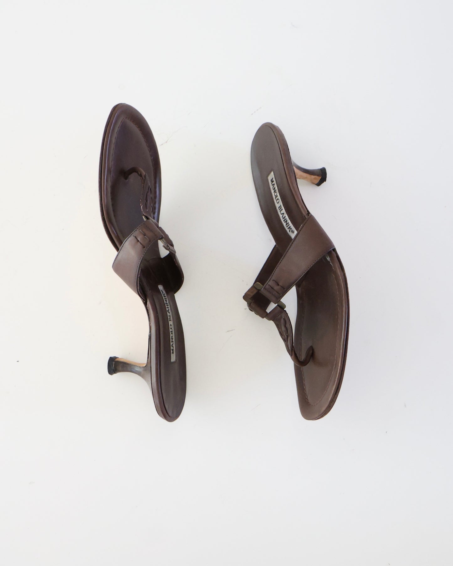Manolo Blahnik Brown T-Strap Heels