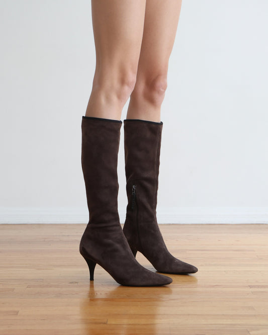 Prada Brown Knee High Pointed Toe Boots