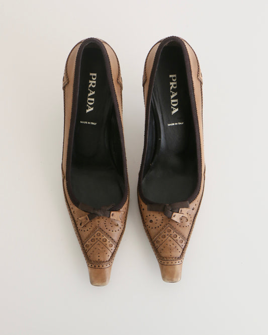 Prada Brown Eyelet Leather Heels