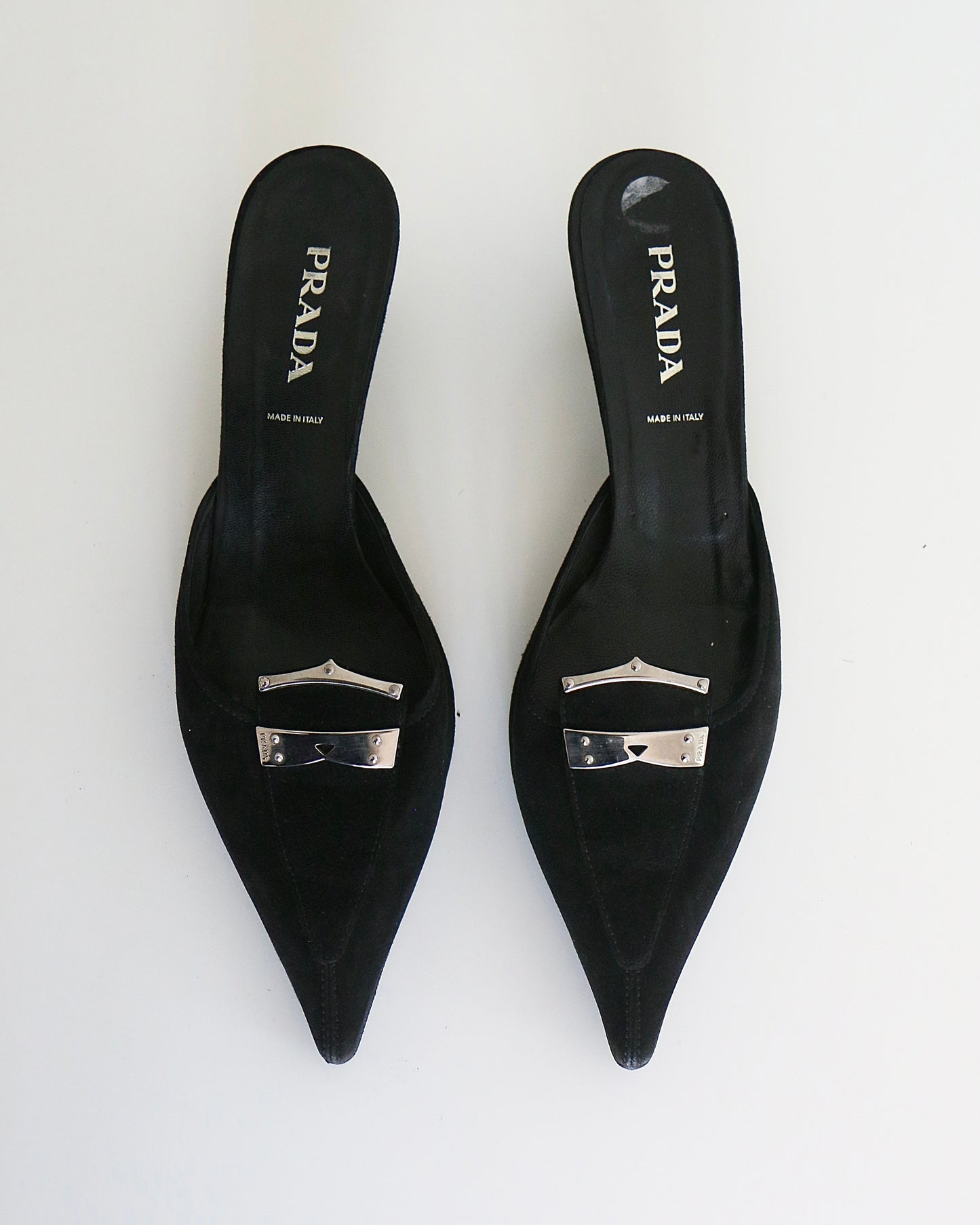 Prada Silver Hardware Kitten Heels