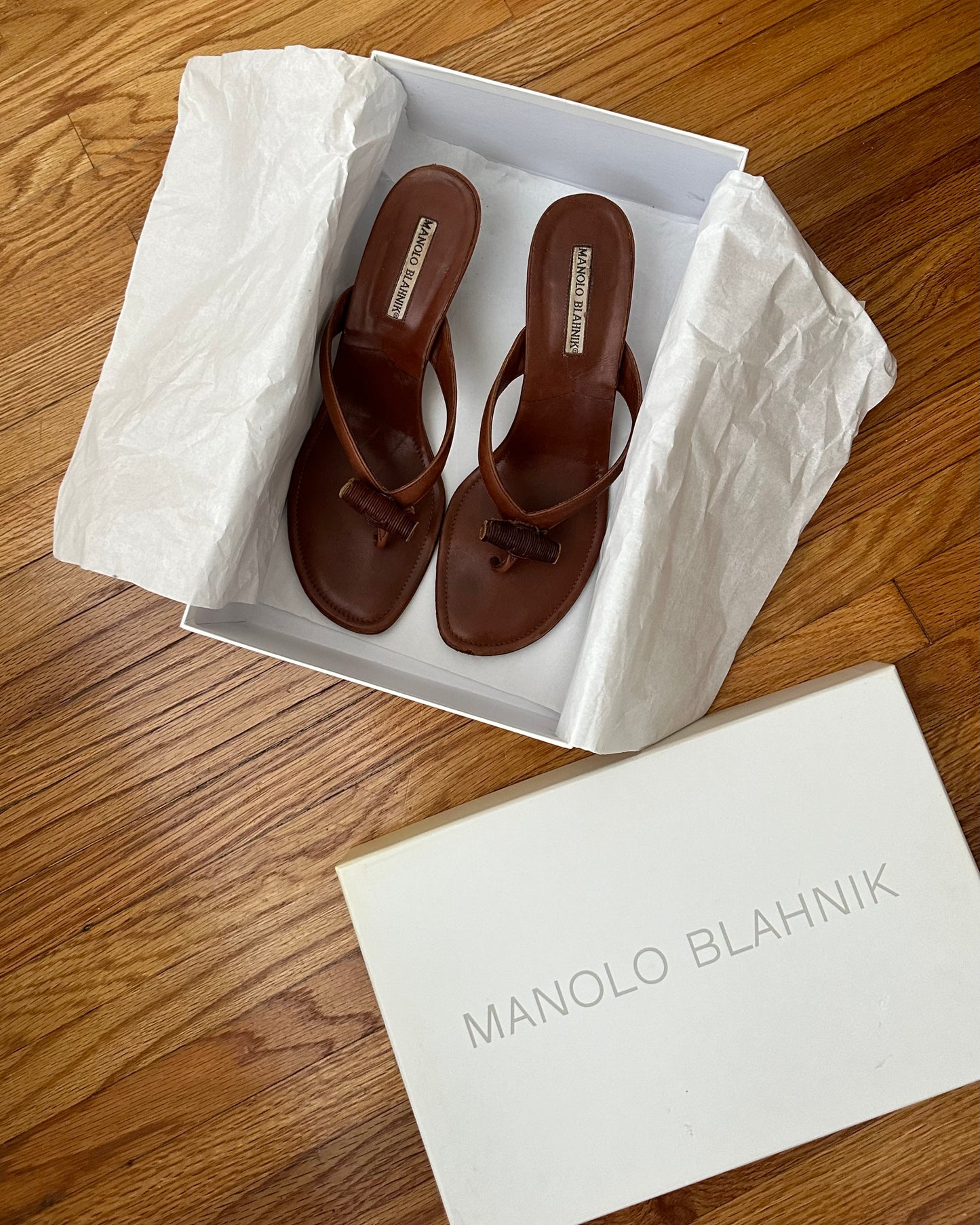 Manolo Blahnik Brown Thong Heels